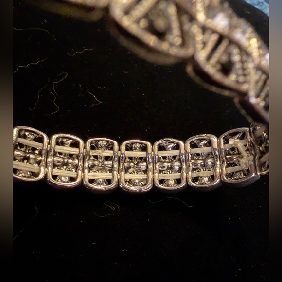 Vintage Silver Tone Rhinestone Stretch Link Bracelet - Picture 4 of 5